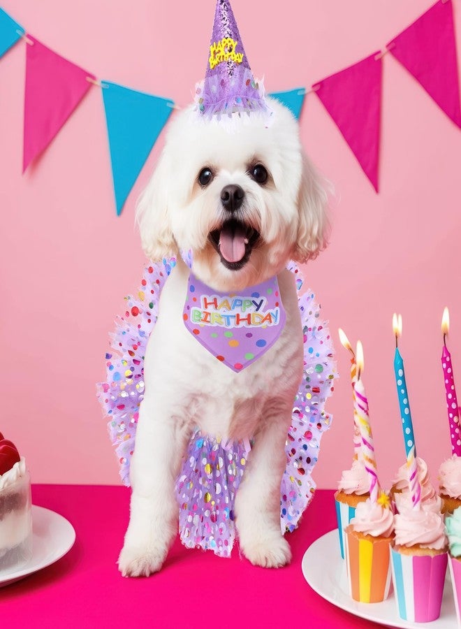 Hpmjz Dog Birthday Bandana with Hat and Dress Girl Set Puppy Birthday Party Supplies Cute Tutu Skirt Outfit for Small Medium Large Dogs Decorations(Purple) - Image 4